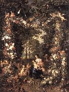 Jan Brueghel The Elder Heilige Familie in einem Blumen oil painting on canvas